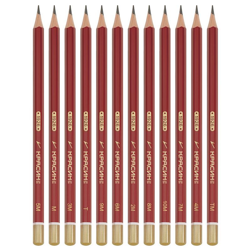 Набор карандашей ч/г Красин "1926" 12шт., Т(H)-10М(B),  КЕДР,  заточен., карт.пенал, европодвес 