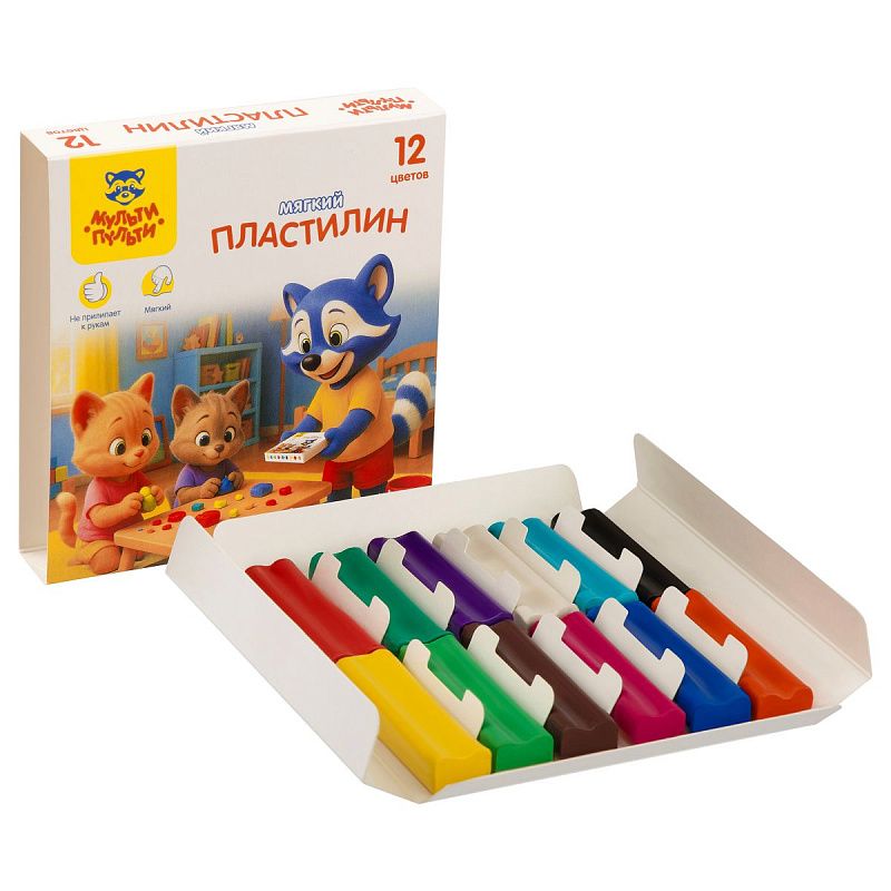 Пластилин Мульти-Пульти "Енот и друзья", 12 цветов, 120г, картон