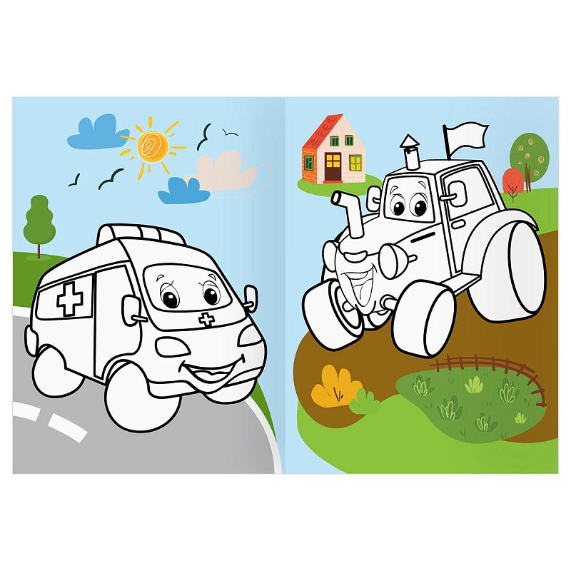 Раскраска А4 ТРИ СОВЫ "Транспорт", 16стр., цветной фон