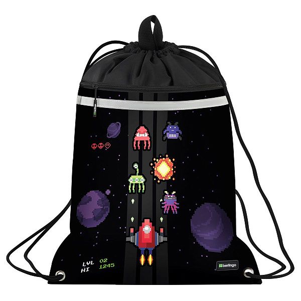 Мешок для обуви 1 отделение Berlingo "Space Battle", 360*460мм, вентиляционная сеточка , светоотражающая лента, карман на молнии