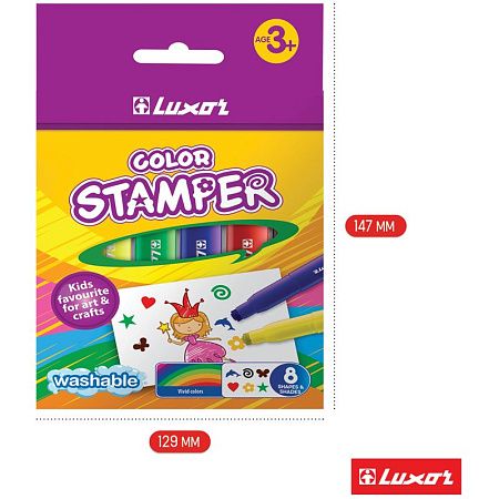 Фломастеры-штампы Luxor "Color Stamper", 08цв., смываемые, картон, европодвес