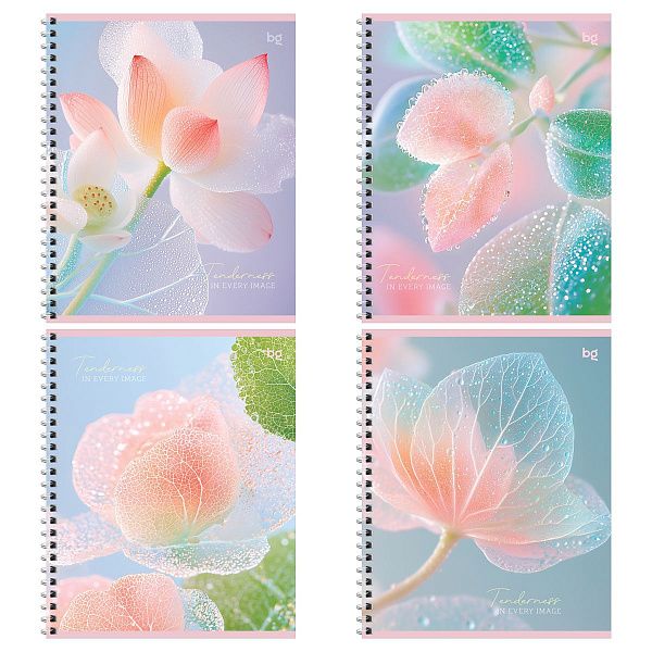 Тетрадь 96л., А5, клетка на гребне BG "Цветочная нежность", soft-touch ламинация