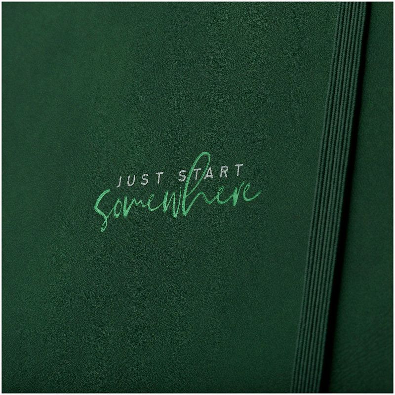 Записная книжка А5 96л., кожзам, на гребне, Greenwich Line "Just start. Green", твердая обложка, тиснение фольгой, с петлей для ручки