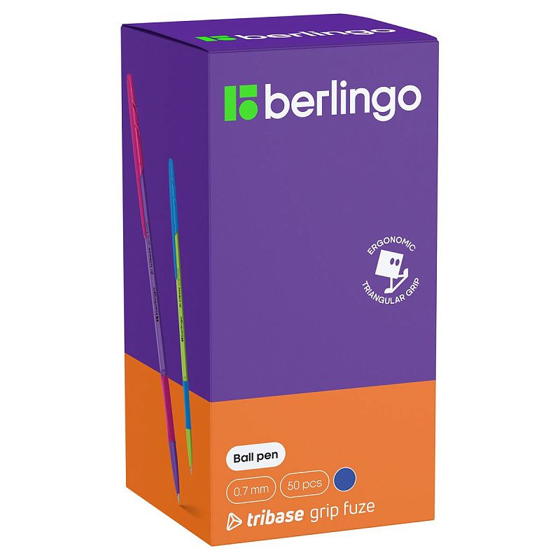 Ручка шариковая Berlingo "Tribase grip fuze" синяя, 0,7мм, грип, ассорти 