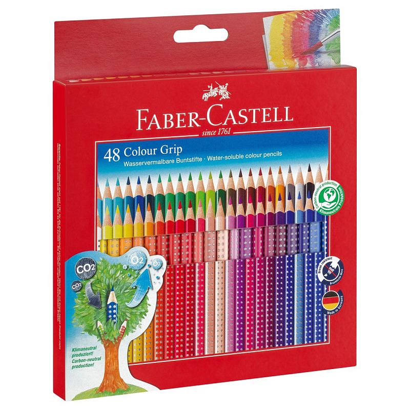 Карандаши цветные Faber-Castell "Grip", 48цв., трехгран., заточен., картон., европодвес