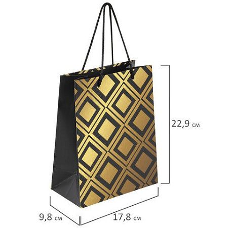 Пакет подарочный 17,8x9,8x22,9 см ЗОЛОТАЯ СКАЗКА "Gold Luxury", тиснение фольгой, черный, 608248
