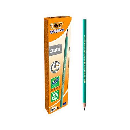 Карандаш чернографитный BIC, 1 шт., "Evolution", HB, без резинки, пластиковый, корпус зеленый, заточенный, 8803112 