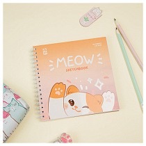 Скетчбук 60л., 150*150 MESHU "Meow", на гребне, выб. лак, soft-touch, 120г/м2