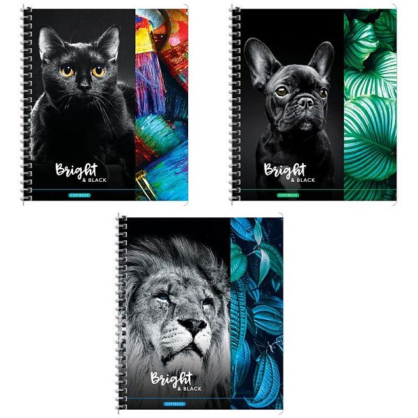 Тетрадь 80л., А5, клетка на гребне ArtSpace "Животные. Bright&black", глянцевый УФ-лак