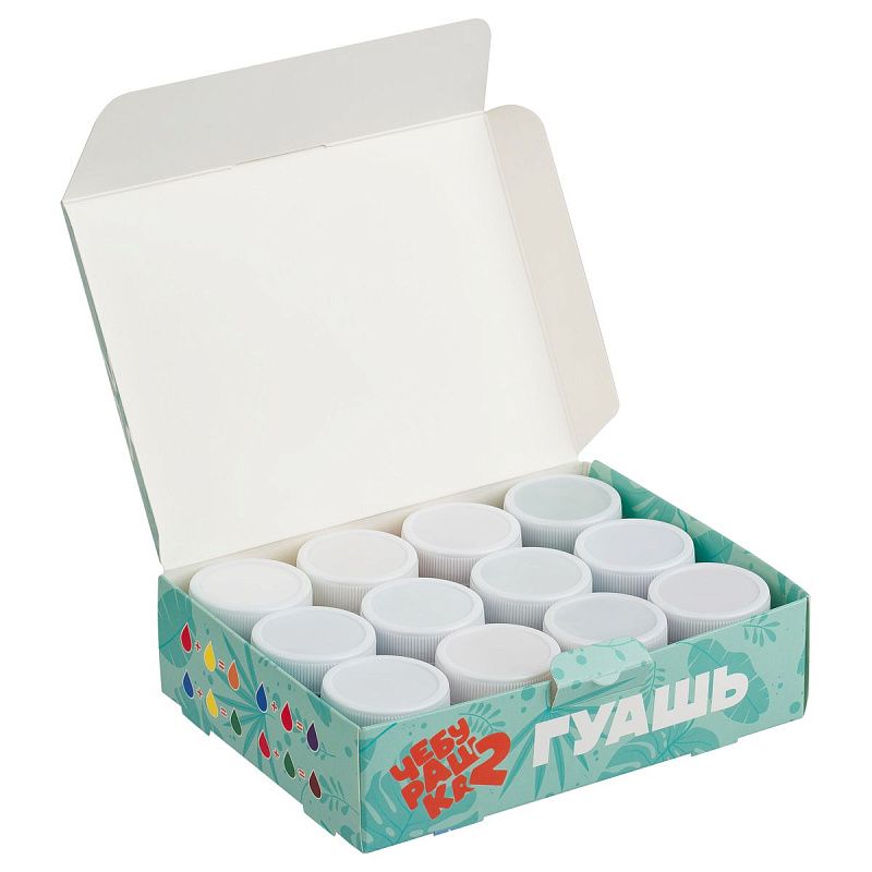 Гуашь с наклейками Мульти-Пульти "Чебурашка-2", 12 цветов, 17,5мл, картон