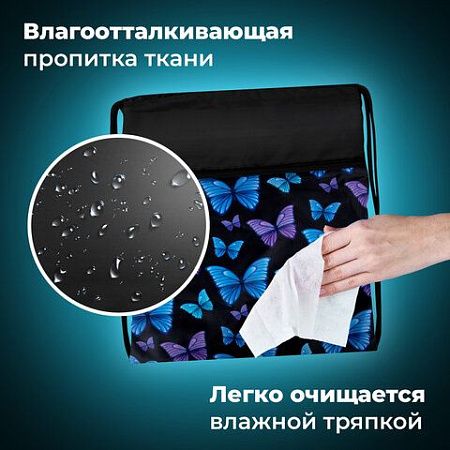 Мешок для обуви BRAUBERG БОЛЬШОЙ, с ручкой, карман на молнии, сетка, 49х41 см, "Fly aways", 272402 