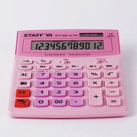 Калькулятор настольный STAFF STF-888-12-PK (200х150 мм) 12 разрядов, двойное питание, РОЗОВЫЙ, 250452