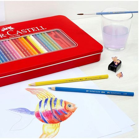 Карандаши цветные Faber-Castell "Замок", 60цв., шестигр., заточ.+2ч/г кар. Grip+ластик+точилка, метал. коробка