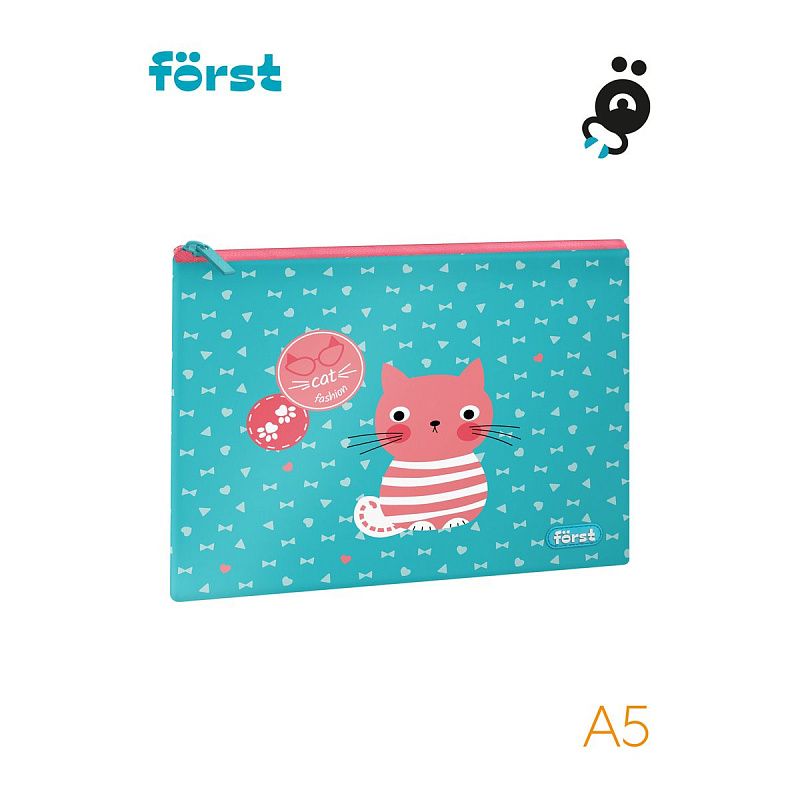 УЦЕНКА - Папка текстильная А5 Först "Orange cat", 255*205мм, 1 отделение, полиэстер (осн 352122) 