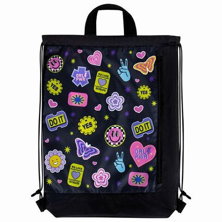 Мешок для обуви ЮНЛАНДИЯ с ручками, боковой карман на молнии, 46х36 см, "Patches", 272406 