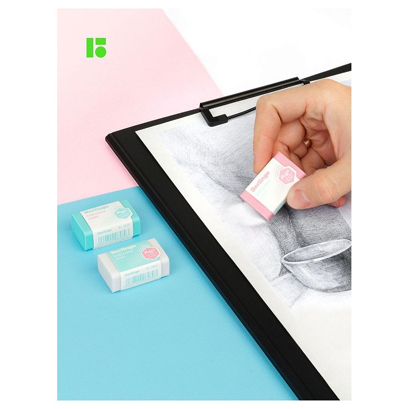 Ластик Berlingo "Antibacterial", 3шт., 42*26*17мм, блистер 