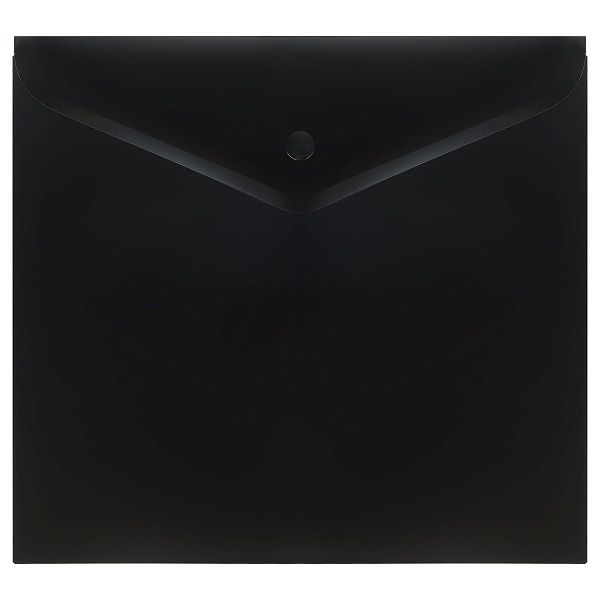 Папка-конверт на кнопке СТАММ А5+, 150мкм, пластик, непрозрачная, черная