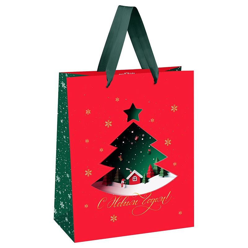 Пакет подарочный 26*32*12см MESHU "Рождественская магия", фольга, матовая ламинация