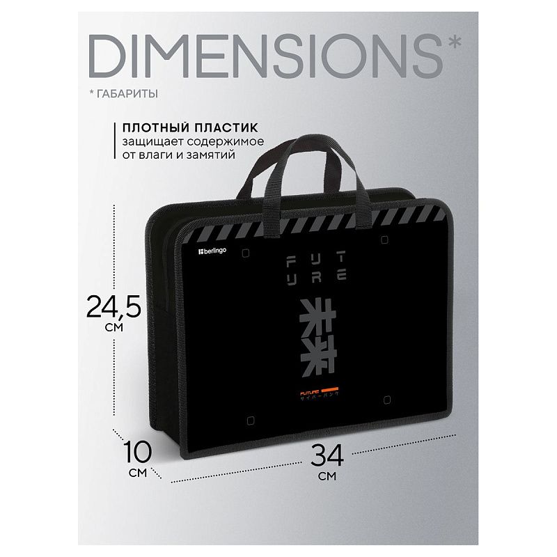 Папка с ручками 1 отделение, А4 Berlingo "Future Relic", 340*245*100мм, пластик, на молнии 