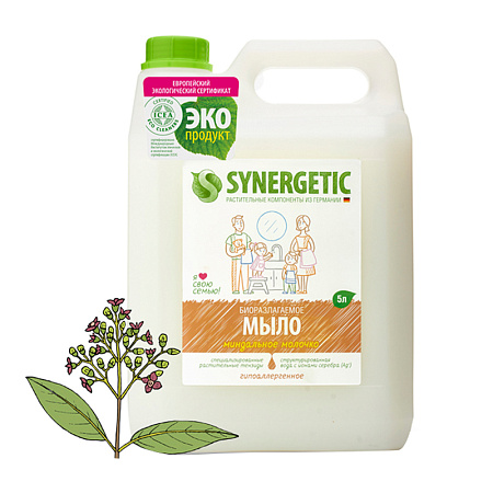 Мыло жидкое Synergetic "Миндальное молочко", канистра, 5л 