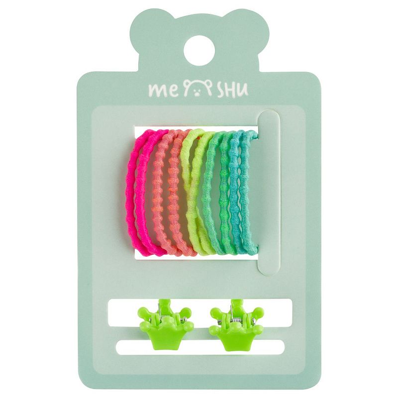 Набор аксессуаров для волос MESHU, резинки 10шт., диаметр 2см, заколки 2шт., 1см,ассорти, европодвес