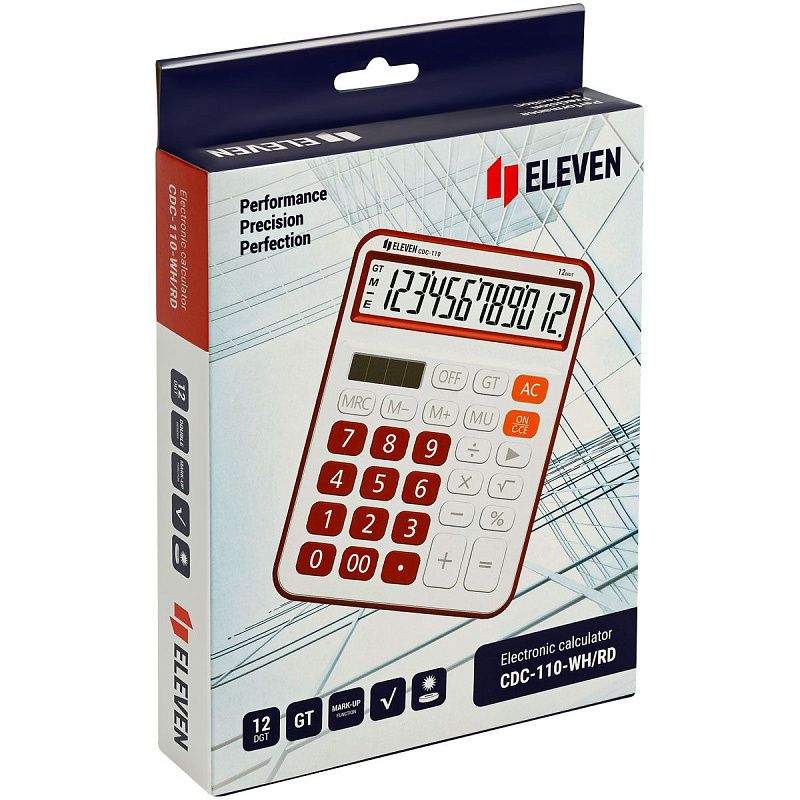 Калькулятор настольный Eleven CDC-110-WH/RD, 12 разрядов, двойное питание, 125*160*28мм, красно-белый