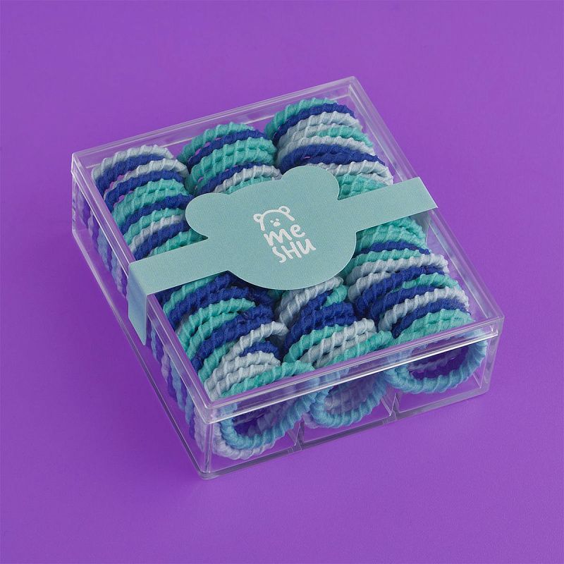 Резинки для волос MESHU, тонкие, синие ассорти, диаметр 2см, 90шт., пластиковый бокс