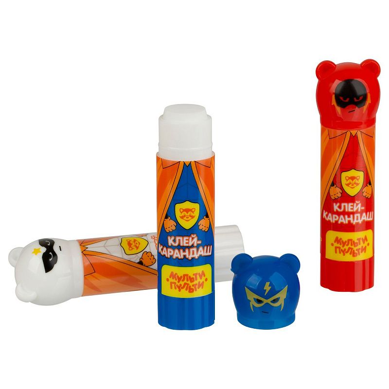 Клей-карандаш Мульти-Пульти "Супергерои", 09г, фигурный колпачок, ПВП, дисплей бокс, ассорти