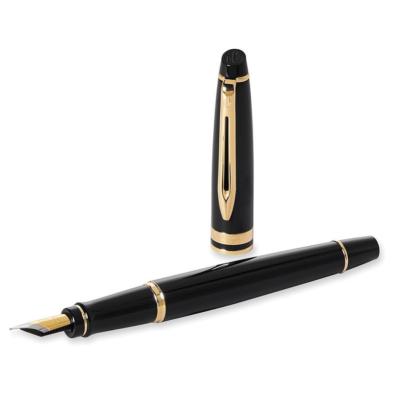 Ручка перьевая Waterman "Expert Black Lacquer GT" синяя, 0,8мм, подарочная упаковка 