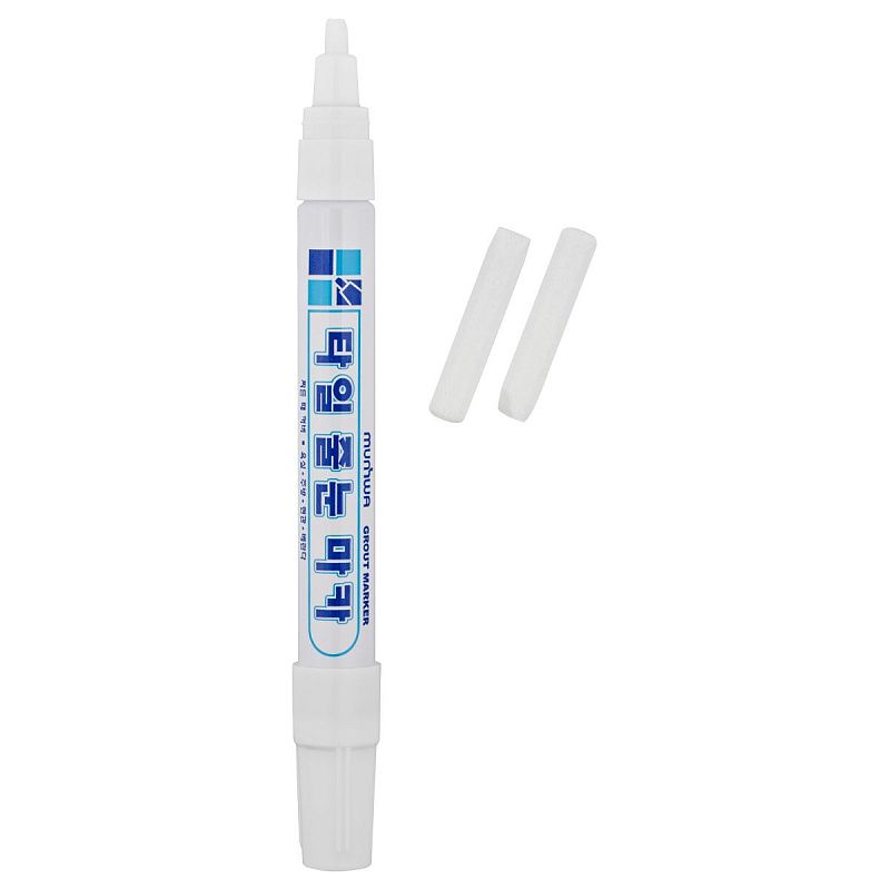 Маркер-краска для плиточных швов MunHwa "Grout Marker", 2мм + 2 запасных наконечника, водная основа, белый, пакет ПВХ, европодвес 