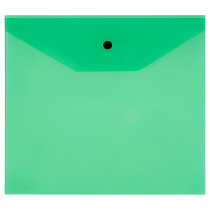 Папка-конверт на кнопке СТАММ А5+, 120мкм, пластик, прозрачная, зеленая