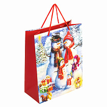 Пакет подарочный (1 штука) новогодний 26x13x32 см, ЗОЛОТАЯ СКАЗКА "Snowman", глиттер, 608232