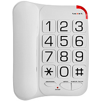 Телефон проводной Texet ТХ-201, повторный набор, крупные клавиши, белый