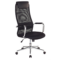Кресло руководителя Helmi HL-E90, CH, ткань TW/сетка/экокожа черная, хром, механизм качания