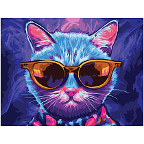 УЦЕНКА - Картина по номерам на картоне ТРИ СОВЫ "Диджитал кот", 30*40, с акриловыми красками и кистями