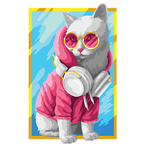 УЦЕНКА - Картина по номерам на картоне ТРИ СОВЫ "Стильная кошка", 30*40, с акриловыми красками и кистями